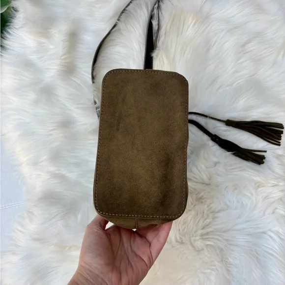 J. Crew Olive Suede Leather Drawstring Bucket Bag - Picture 5 of 8